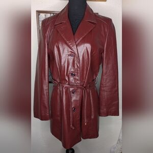 Gorgeous Vtg Etienne Aigner Oxblood Women's Leather Belted Jacket Size 14